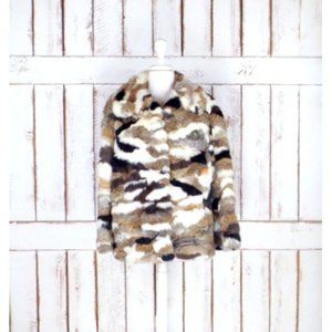 70s vintage patchwork rabbit fur jacket brown ivory black rabbit fur coat